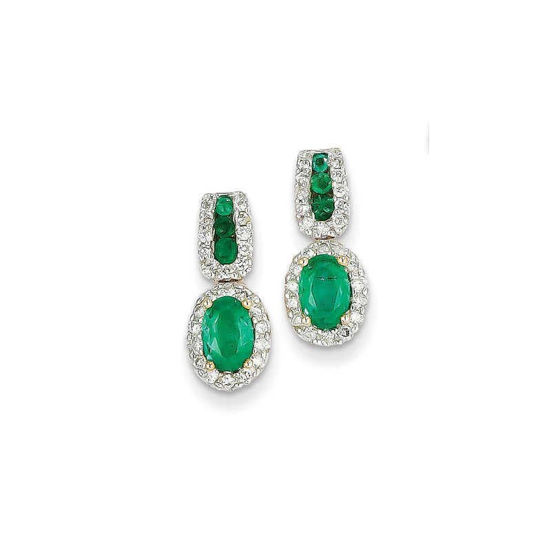 14k Yellow Gold 1/3Ct Real Diamond & Emerald Earrings