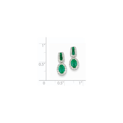 14k White Gold 1/3Ct Real Diamond & Emerald Earrings