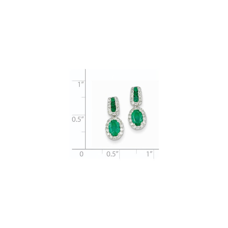 14k White Gold 1/3Ct Real Diamond & Emerald Earrings
