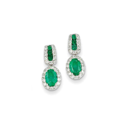 14k White Gold 1/3Ct Real Diamond & Emerald Earrings