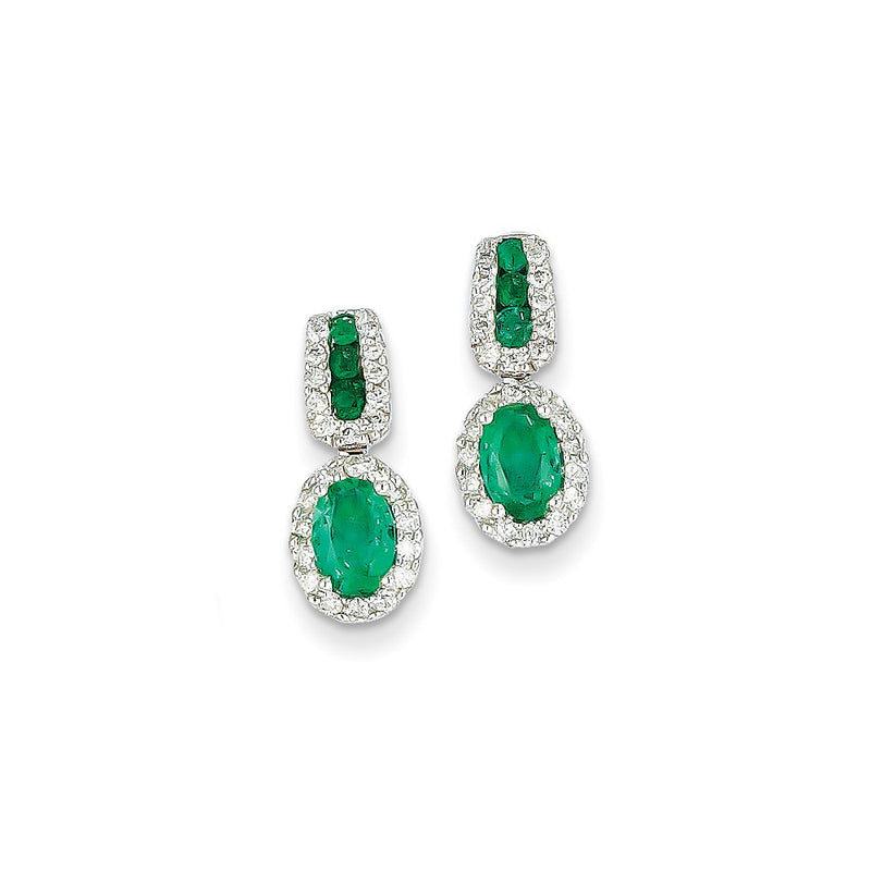 14k White Gold 1/3Ct Real Diamond & Emerald Earrings
