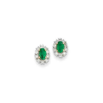 14k Yellow Gold 1/5Ct Real Diamond & Emerald Earrings
