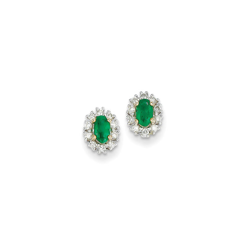 14k Yellow Gold 1/5Ct Real Diamond & Emerald Earrings