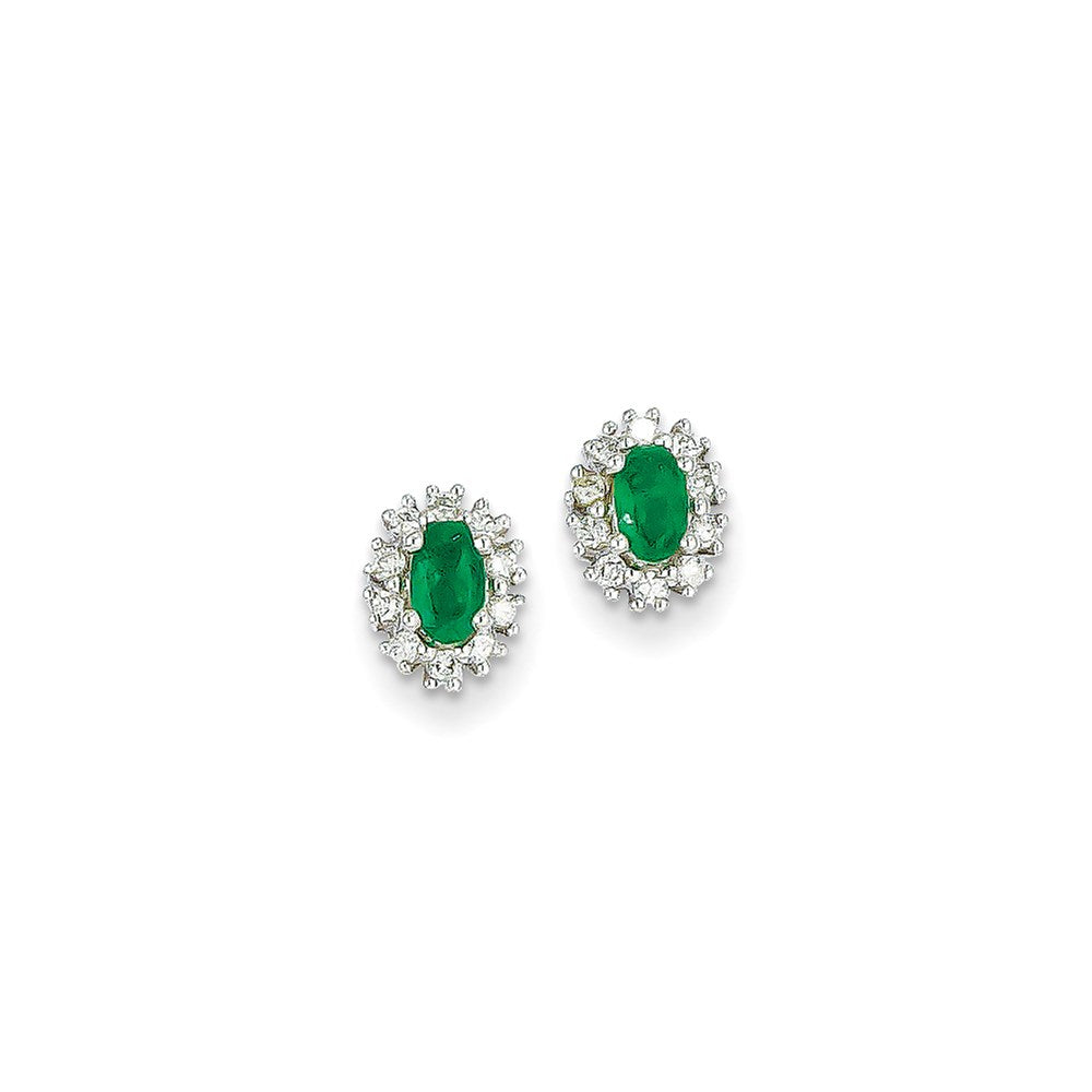 14k White Gold 1/5Ct Real Diamond & Emerald Earrings