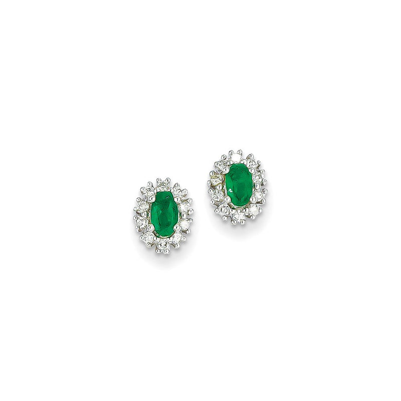 14k White Gold 1/5Ct Real Diamond & Emerald Earrings
