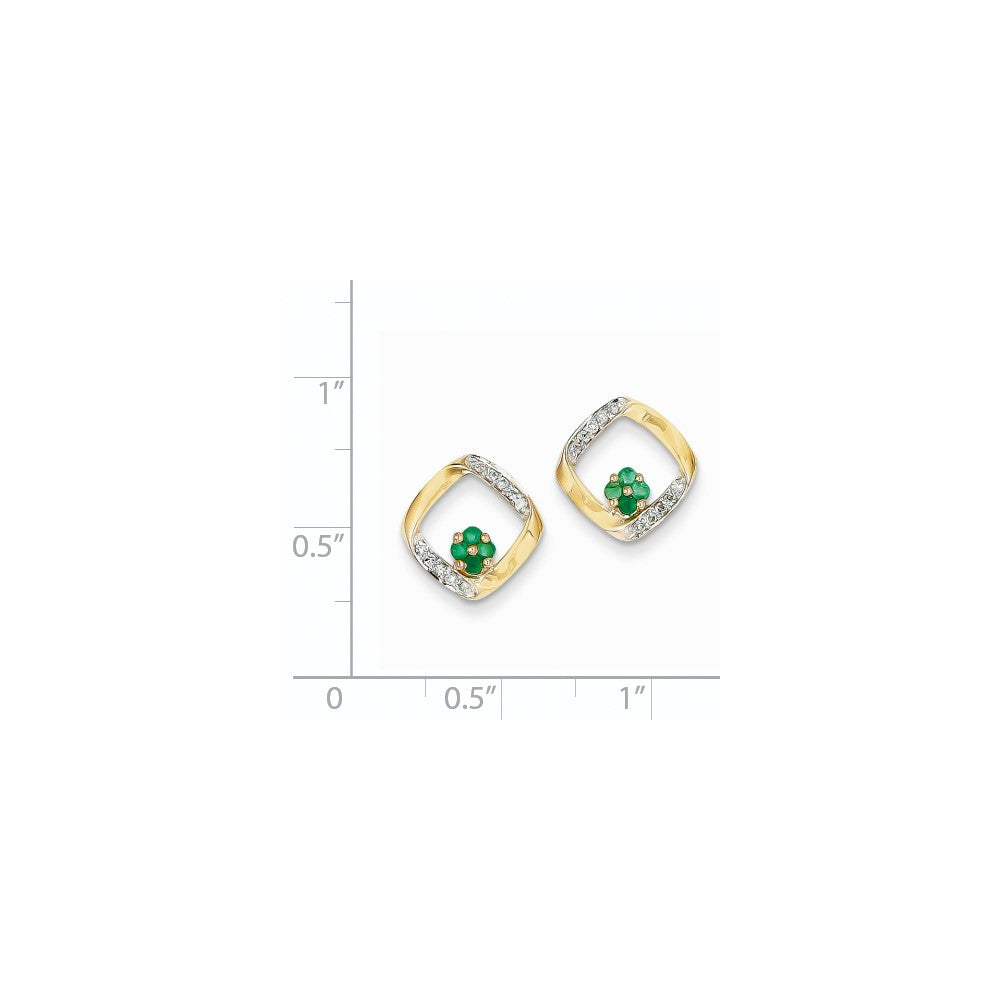 14k Yellow Gold 1/10ct Real Diamond & Emerald Earrings