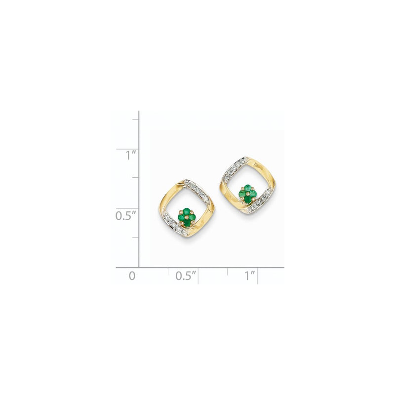 14k Yellow Gold 1/10ct Real Diamond & Emerald Earrings