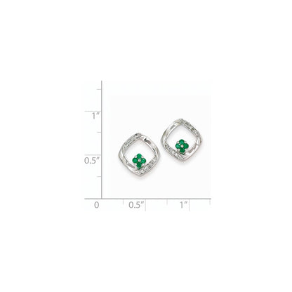 14k White Gold 1/10ct Real Diamond & Emerald Earrings