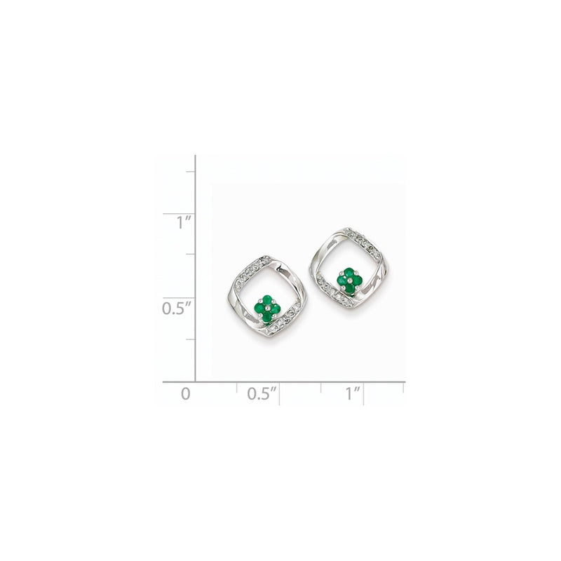 14k White Gold 1/10ct Real Diamond & Emerald Earrings