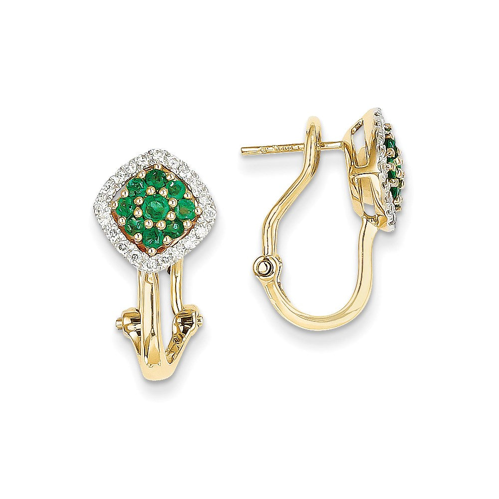 14k Yellow Gold 1/4ct Real Diamond & Emerald Earrings