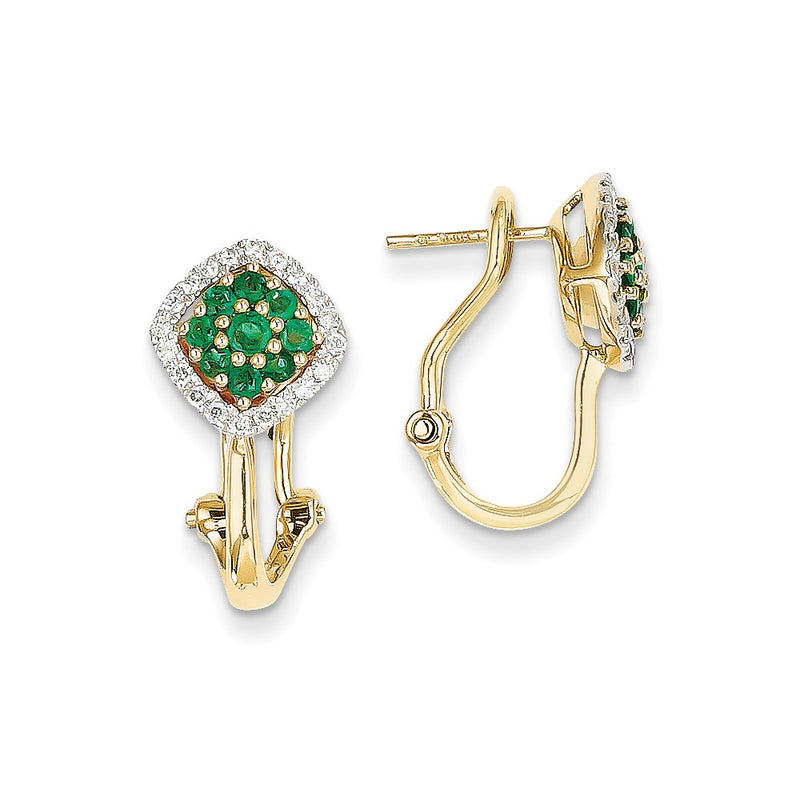 14k Yellow Gold 1/4ct Real Diamond & Emerald Earrings
