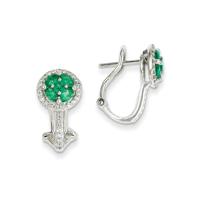 14k White Gold 1/3ct Real Diamond & Emerald Earrings