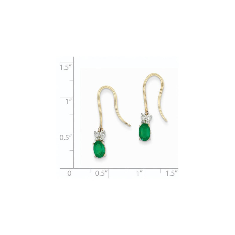 14k Yellow Gold 1/8ct Real Diamond & Emerald Shepherd Hook Earrings