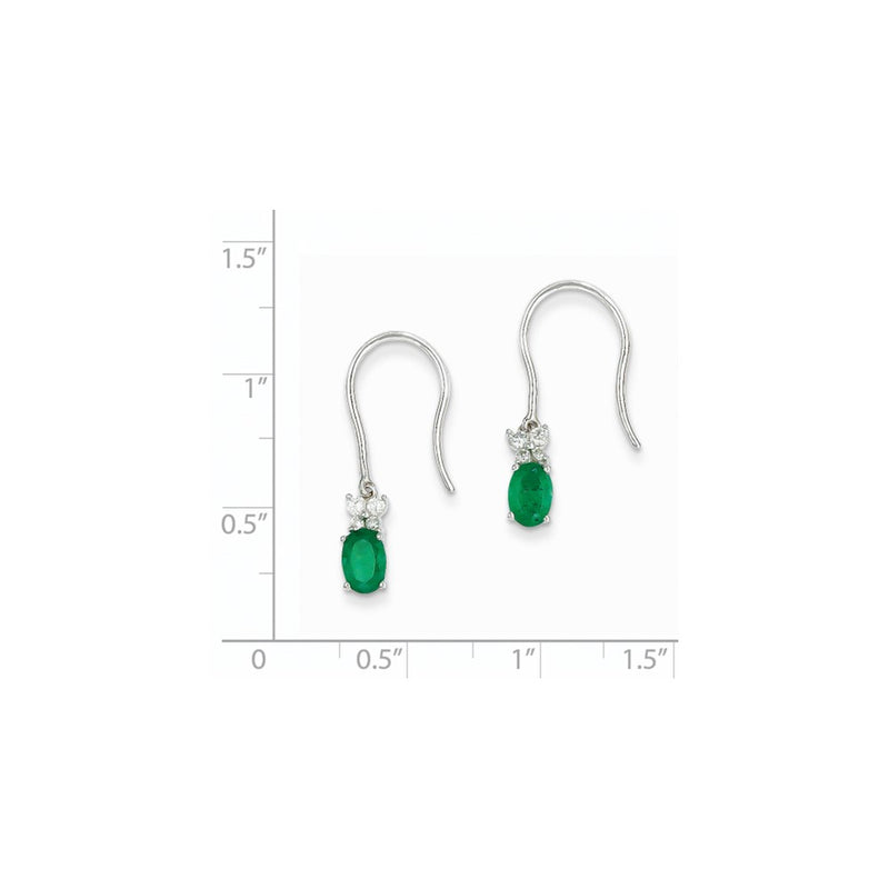 14k White Gold 1/8ct Real Diamond & Emerald Shepherd Hook Earrings
