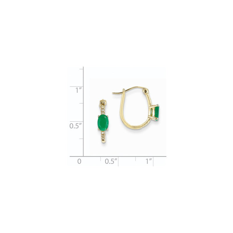 14k Yellow Gold 1/20ct Real Diamond & Emerald Hinged Hoop Earrings
