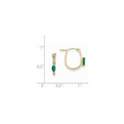 14k Yellow Gold 1/20ct Real Diamond & Emerald Hinged Hoop Earrings