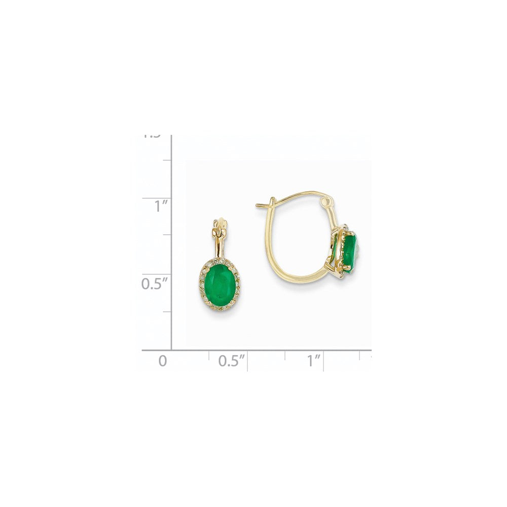 14k Yellow Gold 1/5ct Real Diamond & Emerald Hinged Hoop Earrings