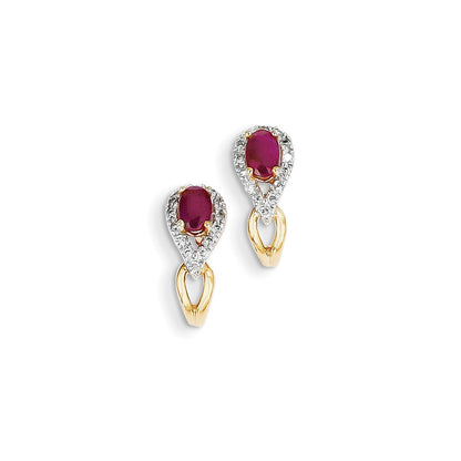 14k Yellow Gold Real Diamond & Ruby Earrings