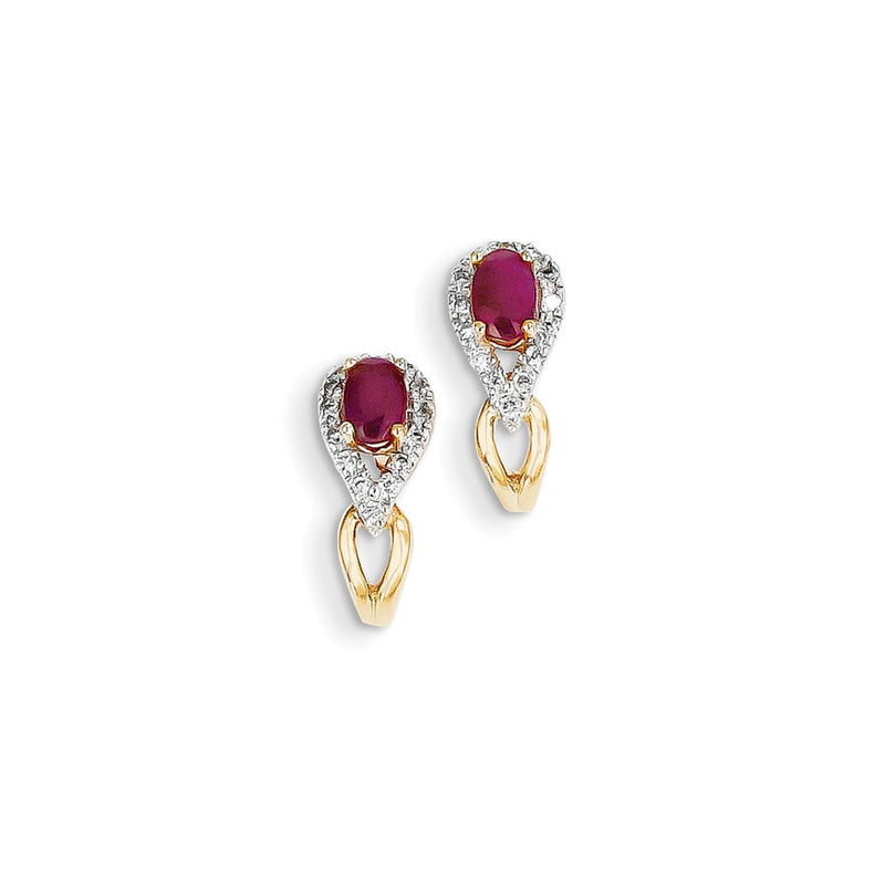 14k Yellow Gold Real Diamond & Ruby Earrings