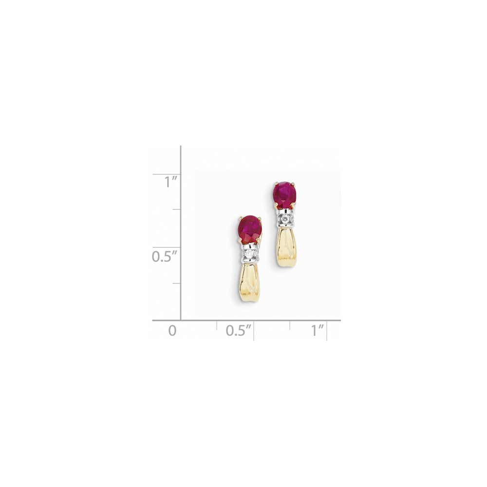 14k Yellow Gold Two-tone Real Diamond & Ruby Earrings