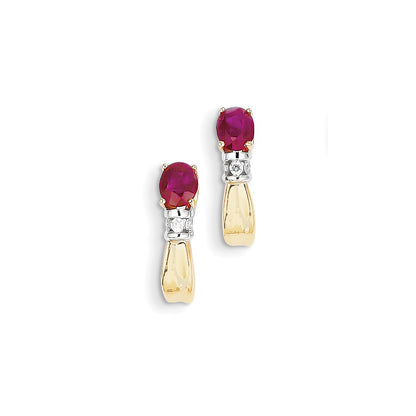 14k Yellow Gold Two-tone Real Diamond & Ruby Earrings