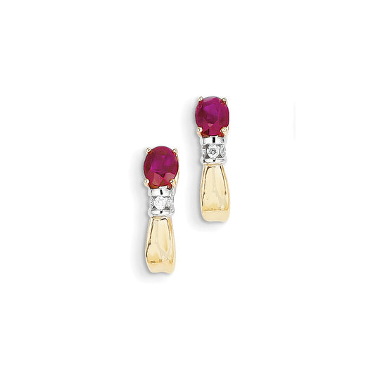 14k Yellow Gold Two-tone Real Diamond & Ruby Earrings