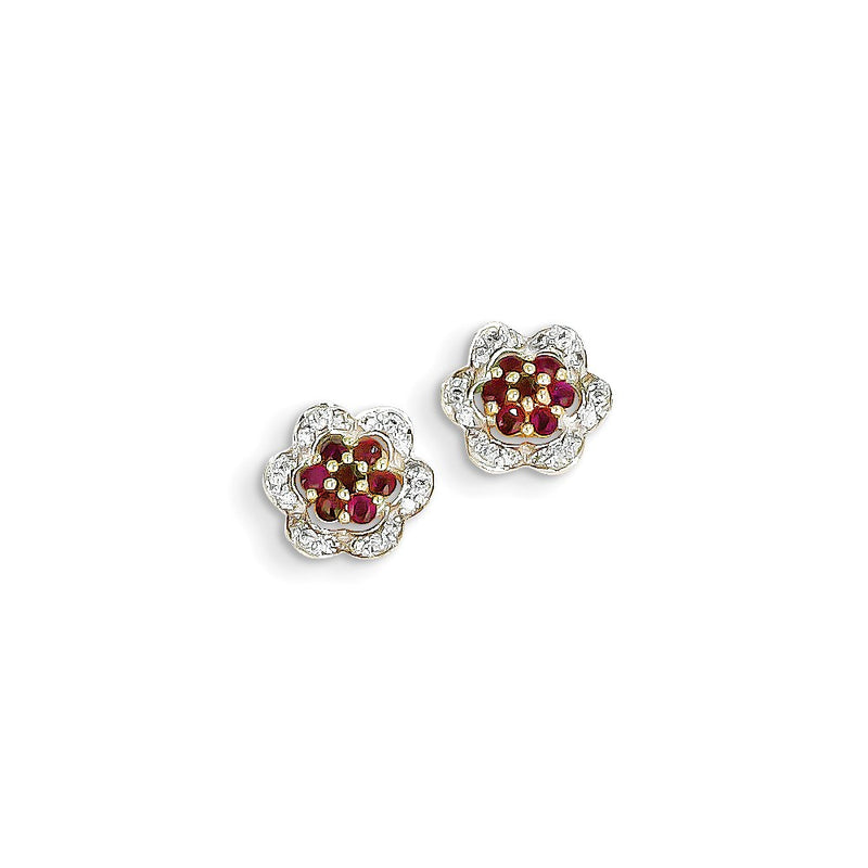 14k Yellow Gold Real Diamond & Ruby Earrings