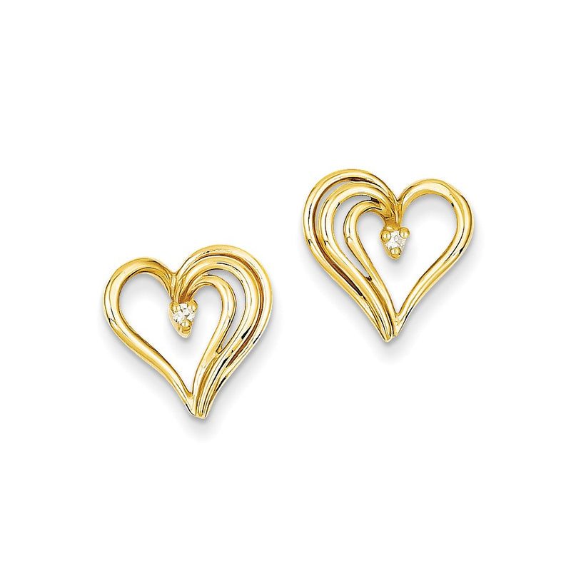 14k Yellow Gold Real Diamond heart Earrings