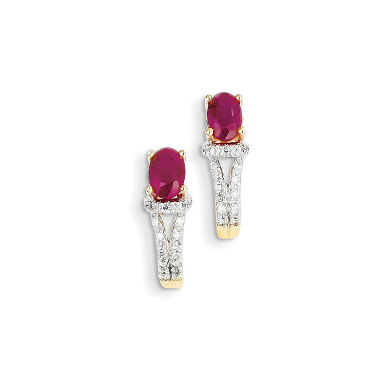14k Yellow Gold Real Diamond & Ruby Earrings
