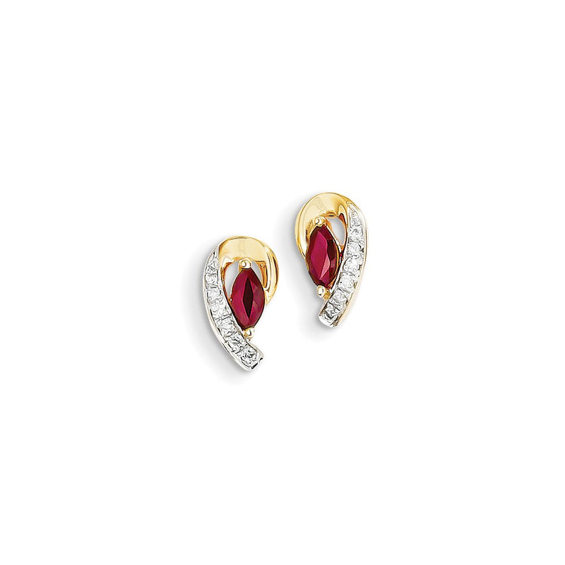 14k Yellow Gold Real Diamond & Ruby Earrings
