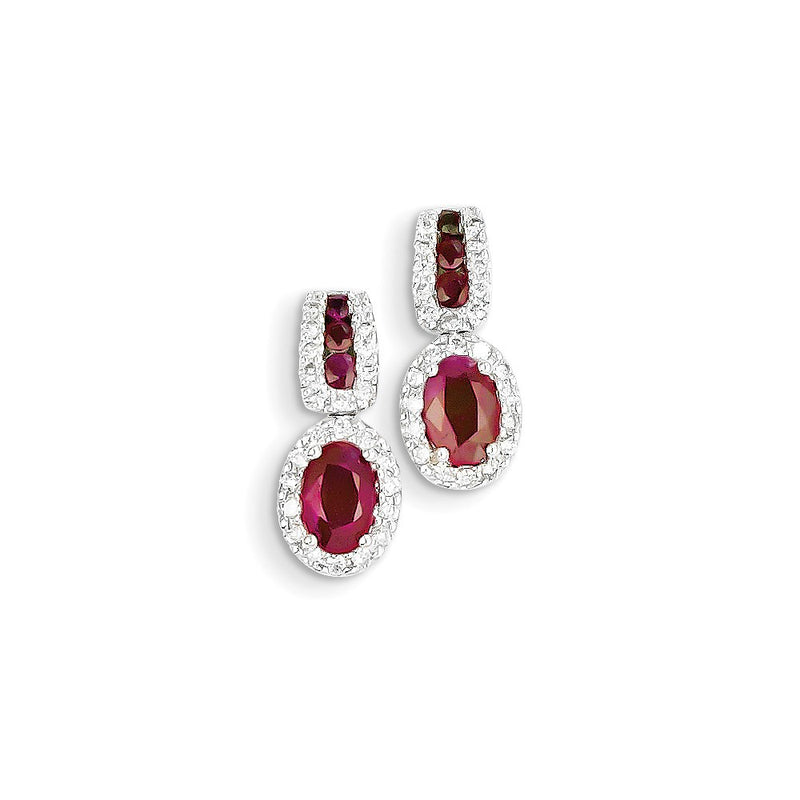 14k White Gold AA Real Diamond & Ruby Earrings