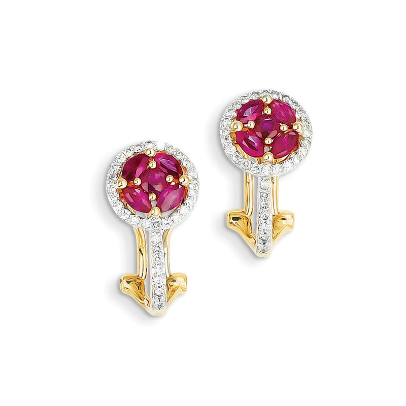 14k Yellow Gold Real Diamond & Ruby Earrings