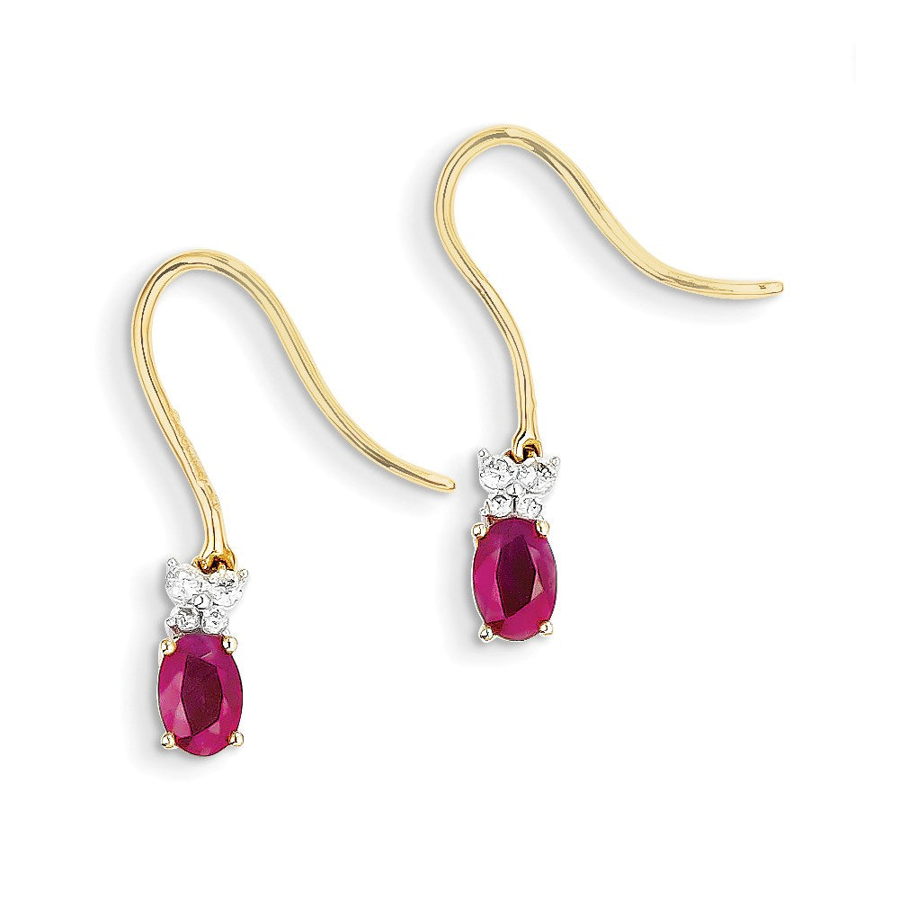 14k Yellow Gold Two Tone Real Diamond & Ruby Earrings