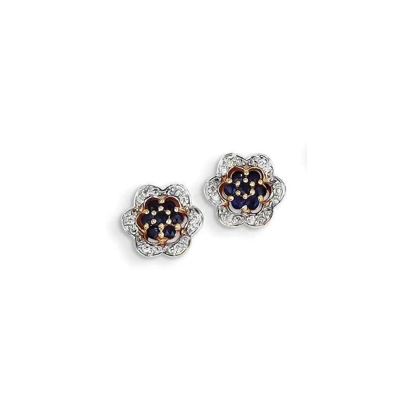 14k Yellow Gold Real Diamond & Sapphire Earrings