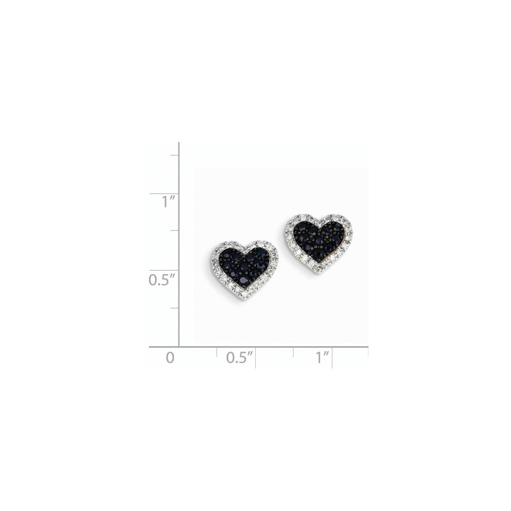 14K White Gold Real Diamond & Sapphire Heart Post Earrings