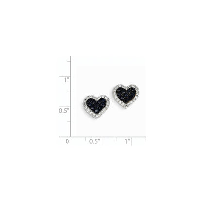 14K White Gold Real Diamond & Sapphire Heart Post Earrings