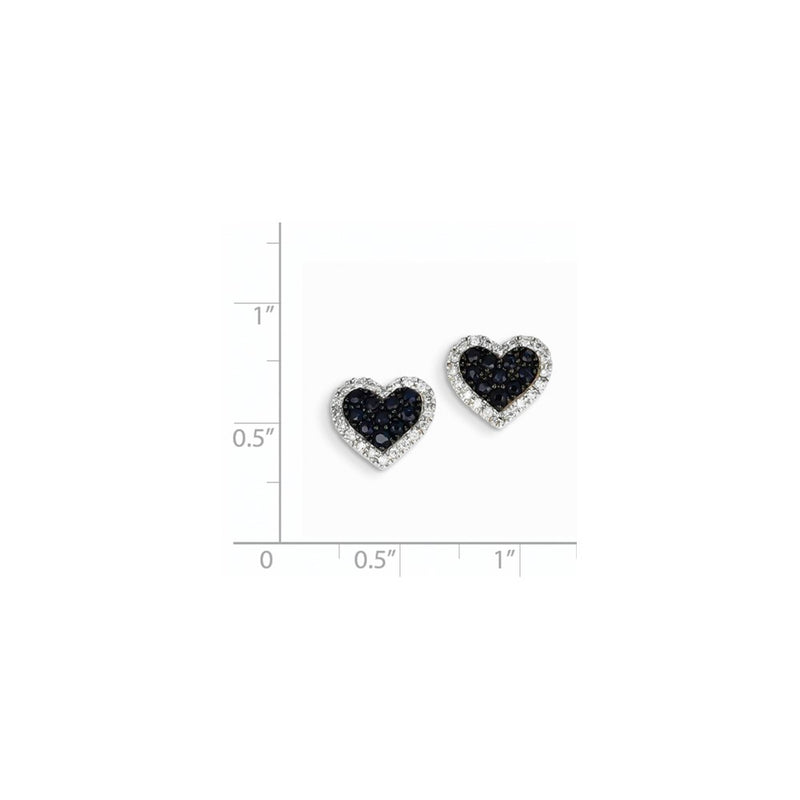 14K White Gold Real Diamond & Sapphire Heart Post Earrings