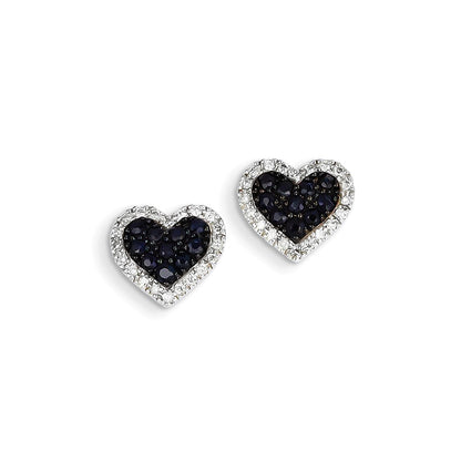 14K White Gold Real Diamond & Sapphire Heart Post Earrings