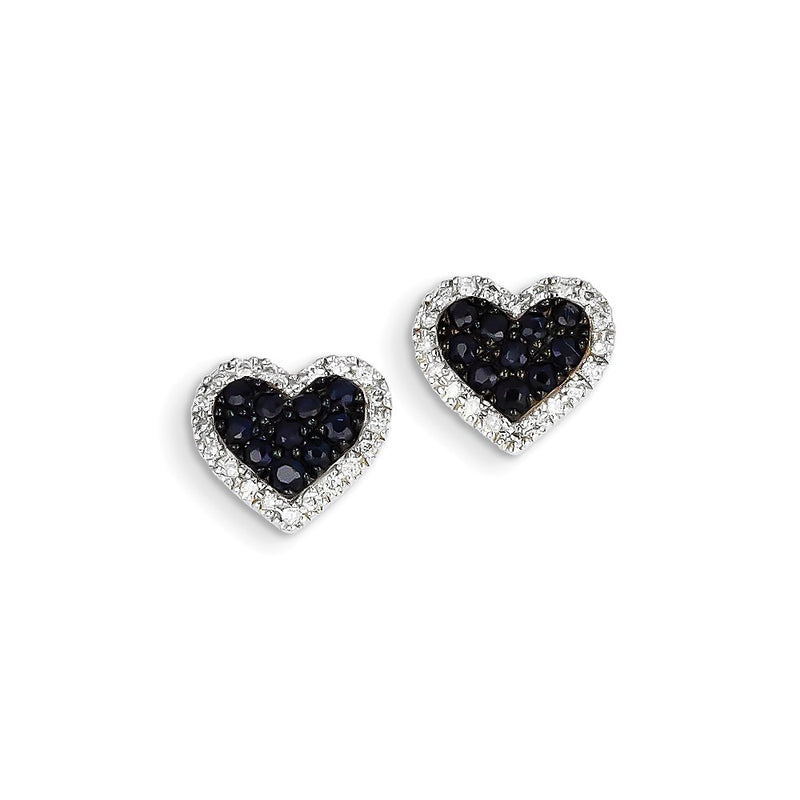 14K White Gold Real Diamond & Sapphire Heart Post Earrings