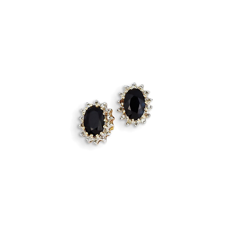 14k Yellow Gold Real Diamond and Dark Sapphire Post Earrings