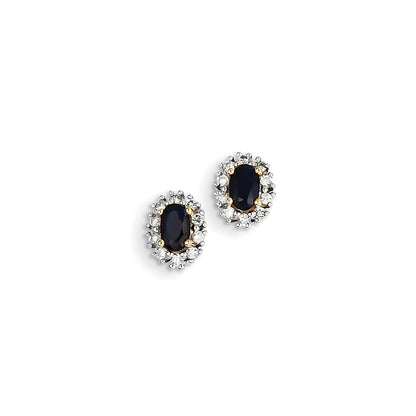 14k Yellow Gold Real Diamond & Sapphire Earrings