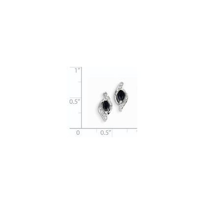 14K White Gold Real Diamond & Sapphire Post Earrings