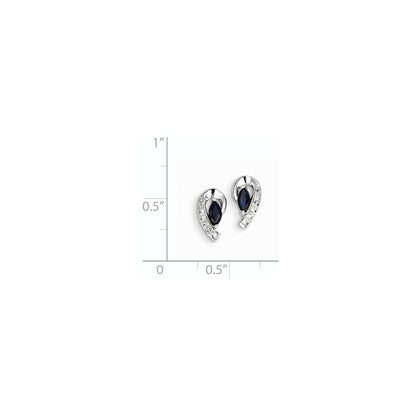 14K White Gold Real Diamond Sapphire Post Earrings