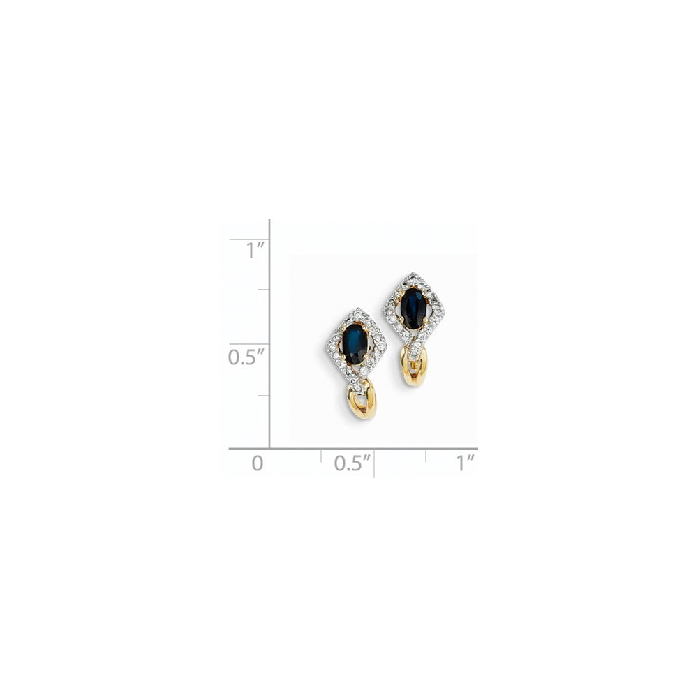 14k Yellow Gold Real Diamond & Sapphire Earrings