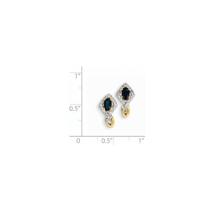 14k Yellow Gold Real Diamond & Sapphire Earrings