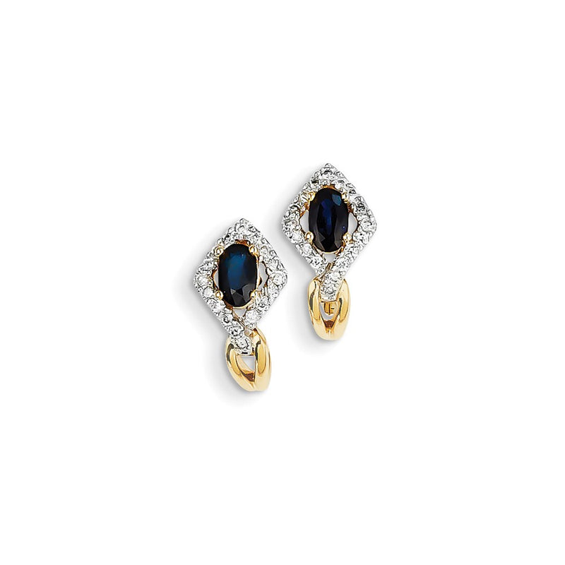 14k Yellow Gold Real Diamond & Sapphire Earrings