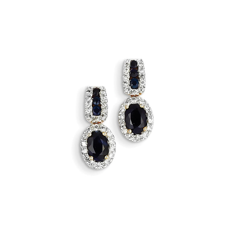 14k Yellow Gold Real Diamond & Sapphire Earrings