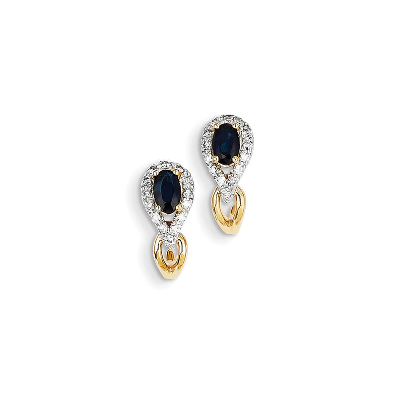14k Yellow Gold Real Diamond & Sapphire Earrings