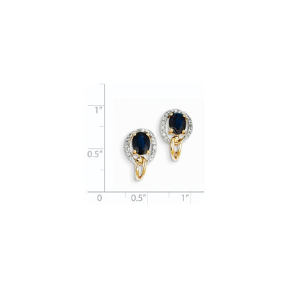 14k Yellow Gold Real Diamond & Sapphire Earrings