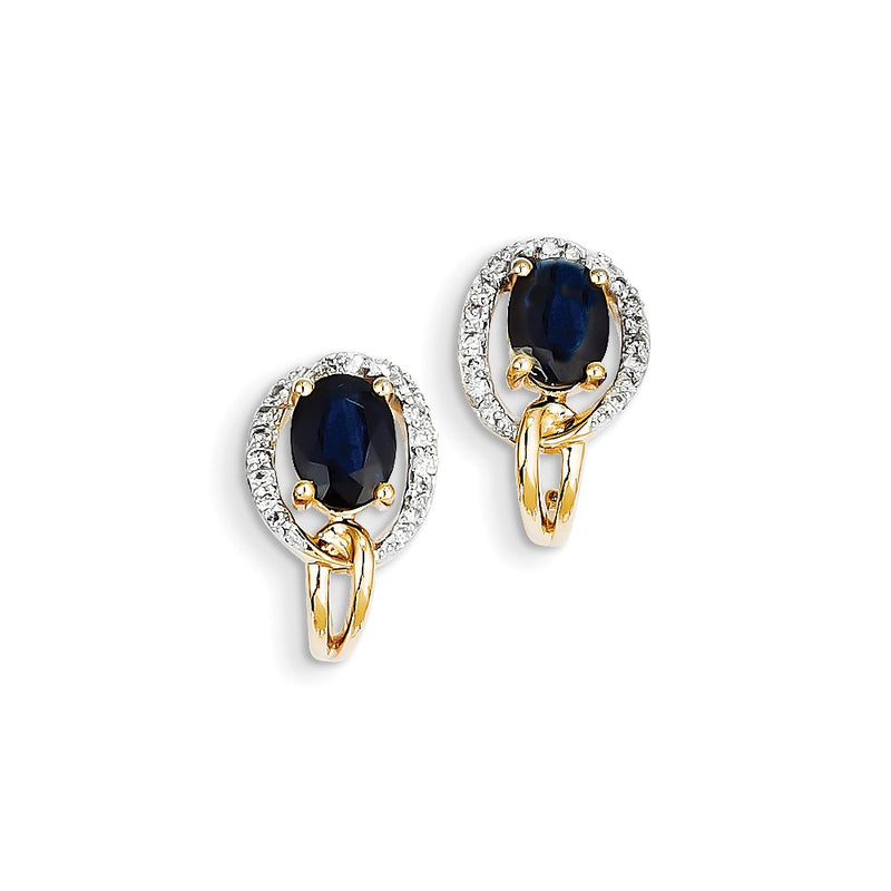 14k Yellow Gold Real Diamond & Sapphire Earrings